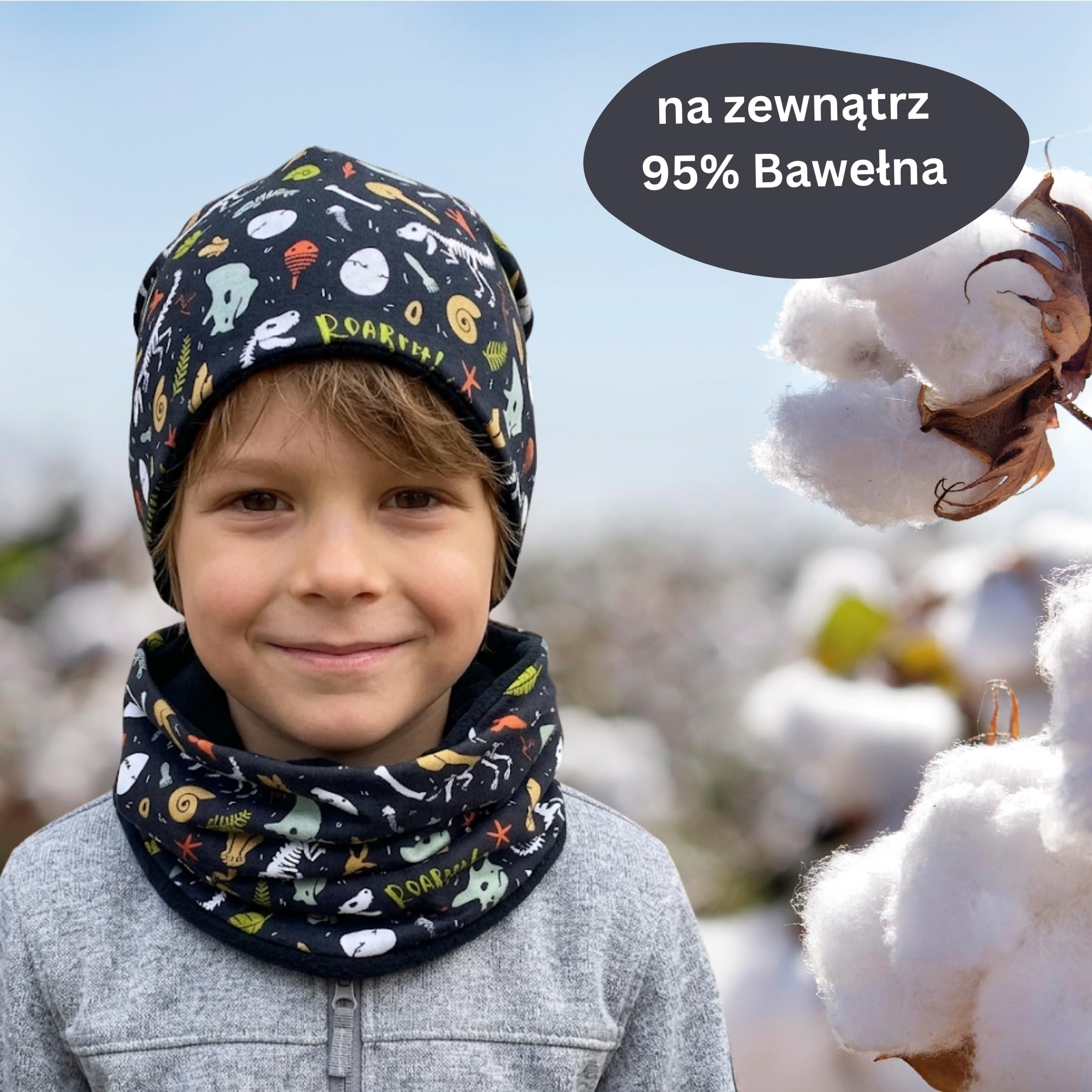 HECKBO Zestaw czapka beanie i komin dla dzieci – z podszyciem z polaru lub dżerseju (dwustronny) – unisex dla chłopców i dziewczynek – 95% bawełny – idealny na jesień, wiosnę i zimę
