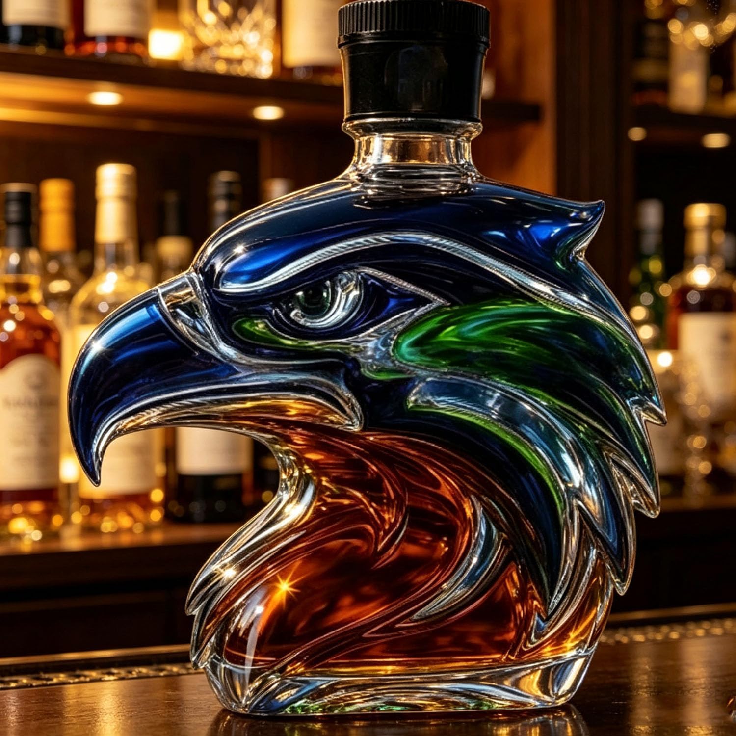 Eagle Head Whiskey Decanter, 3D Hawk Head Glass Decanter, Multifunctional Liquor Bottle for Whiskey, Wine and Cocktails Bottles(Wine bottle type A)