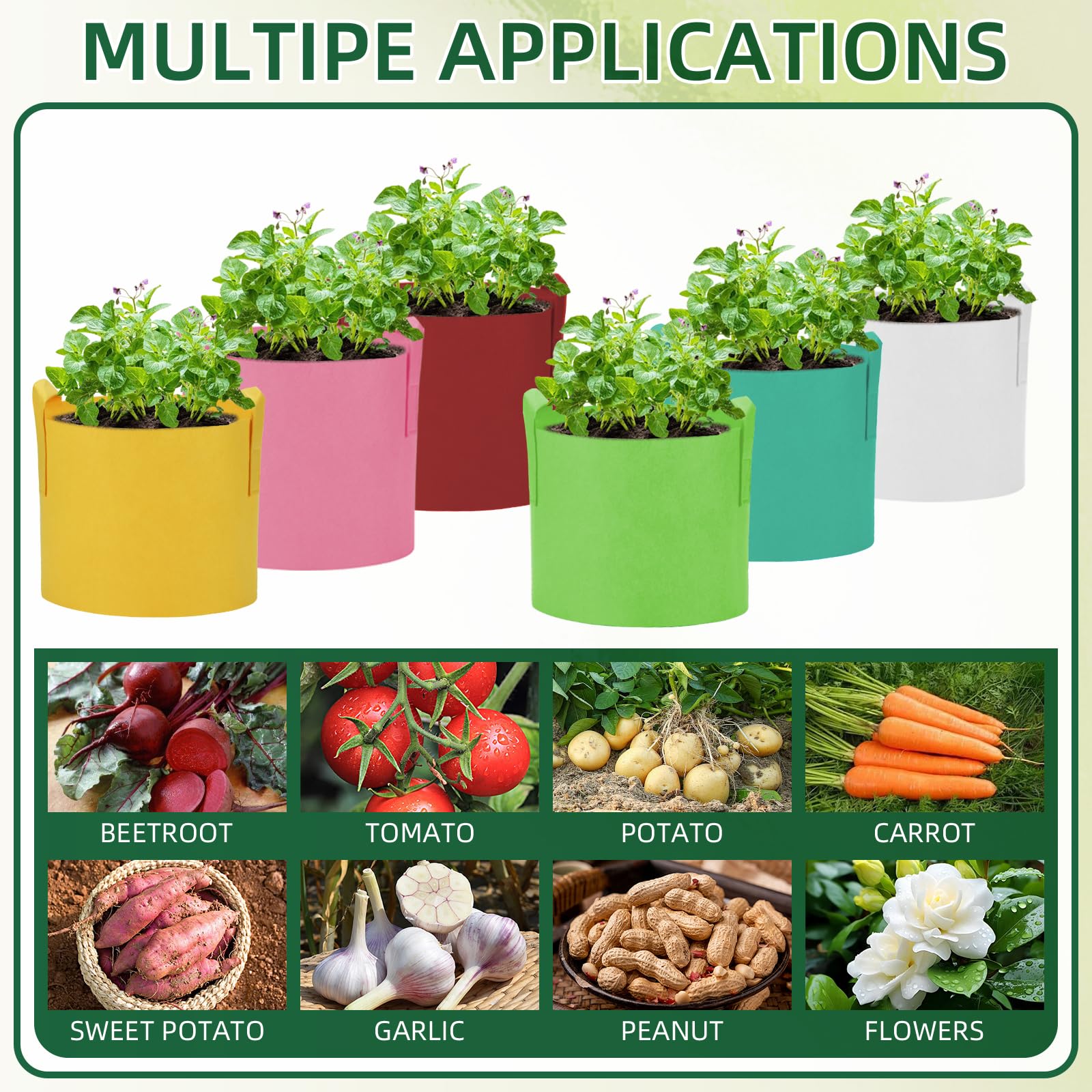 Lot de 12 sacs de culture de pommes de terre, sacs de plantation de pommes de terre, sacs de culture colorés avec poignées, pots de fleurs de jardin avec fenêtre de récolte pour pommes de