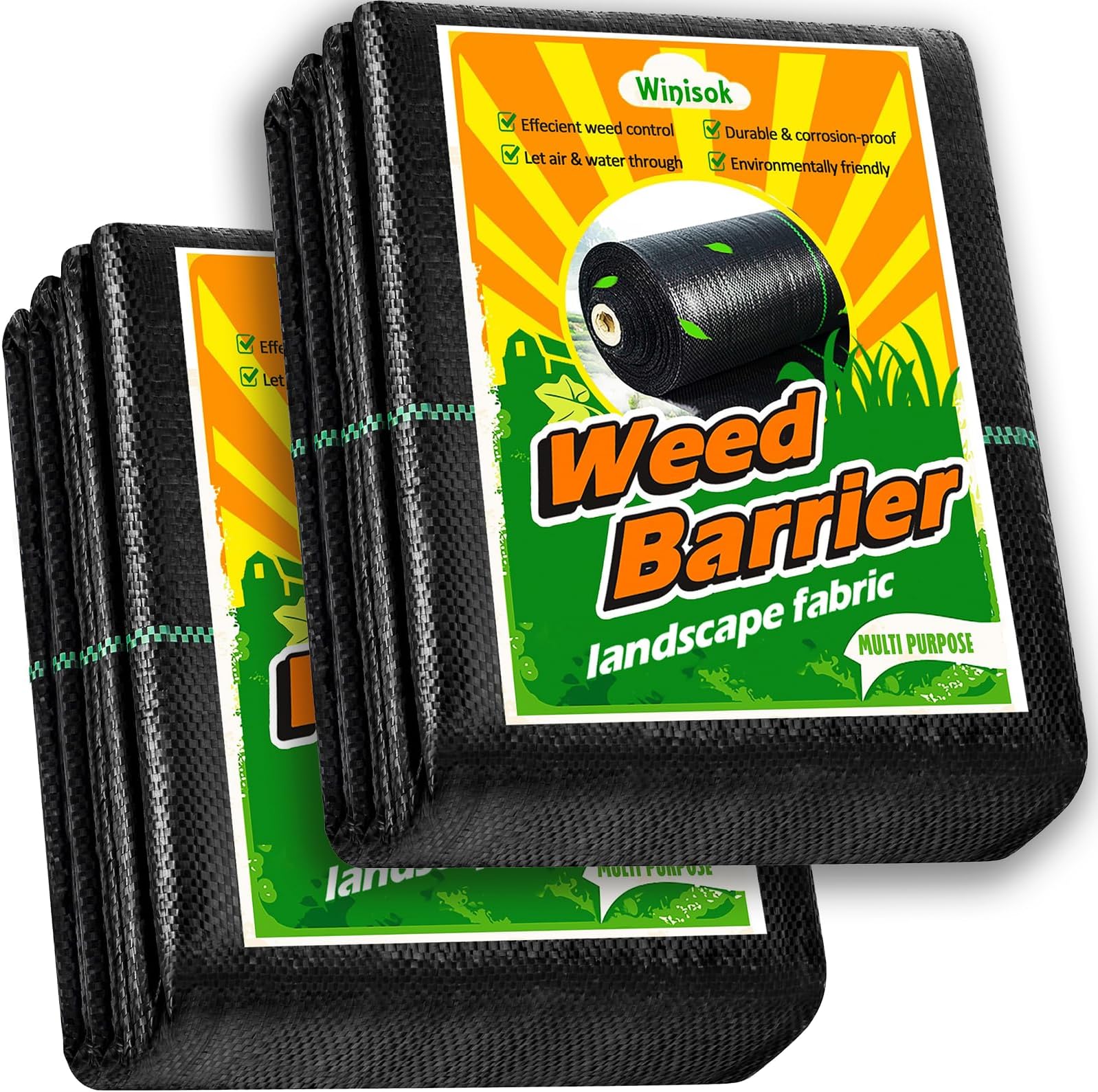 Winisok Weed Barrier Landscape Fabric Heavy Duty, 3FT x 100FT Thicken Garden Fabric Weed Mats Cloth, Durable Weed Control Mulch Breathable for Landscaping Weed Blocker Garden Bed Cover(2 Pack 3x50FT)