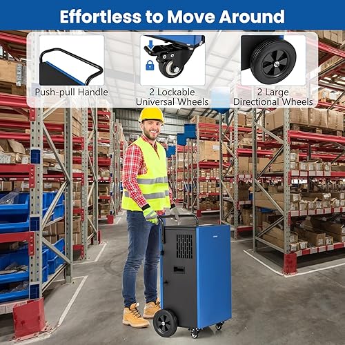 Miniatura 7 de COSTWAY Deshumidificador comercial de 215 pintas, deshumidificador industrial de 8,000 pies cuadrados con manguera de drenaje, temporizador de 24