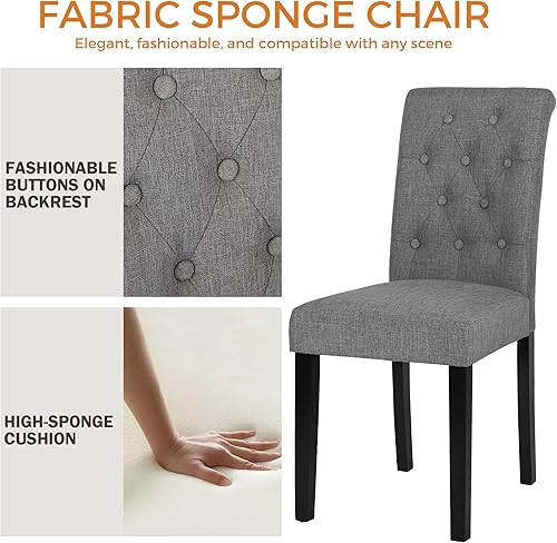 Miniatura 4 de thksbought Juego de 6 sillas de comedor tapizadas de tela con detalles de botones (juego de 6 grises) Lino (gris),Lino
