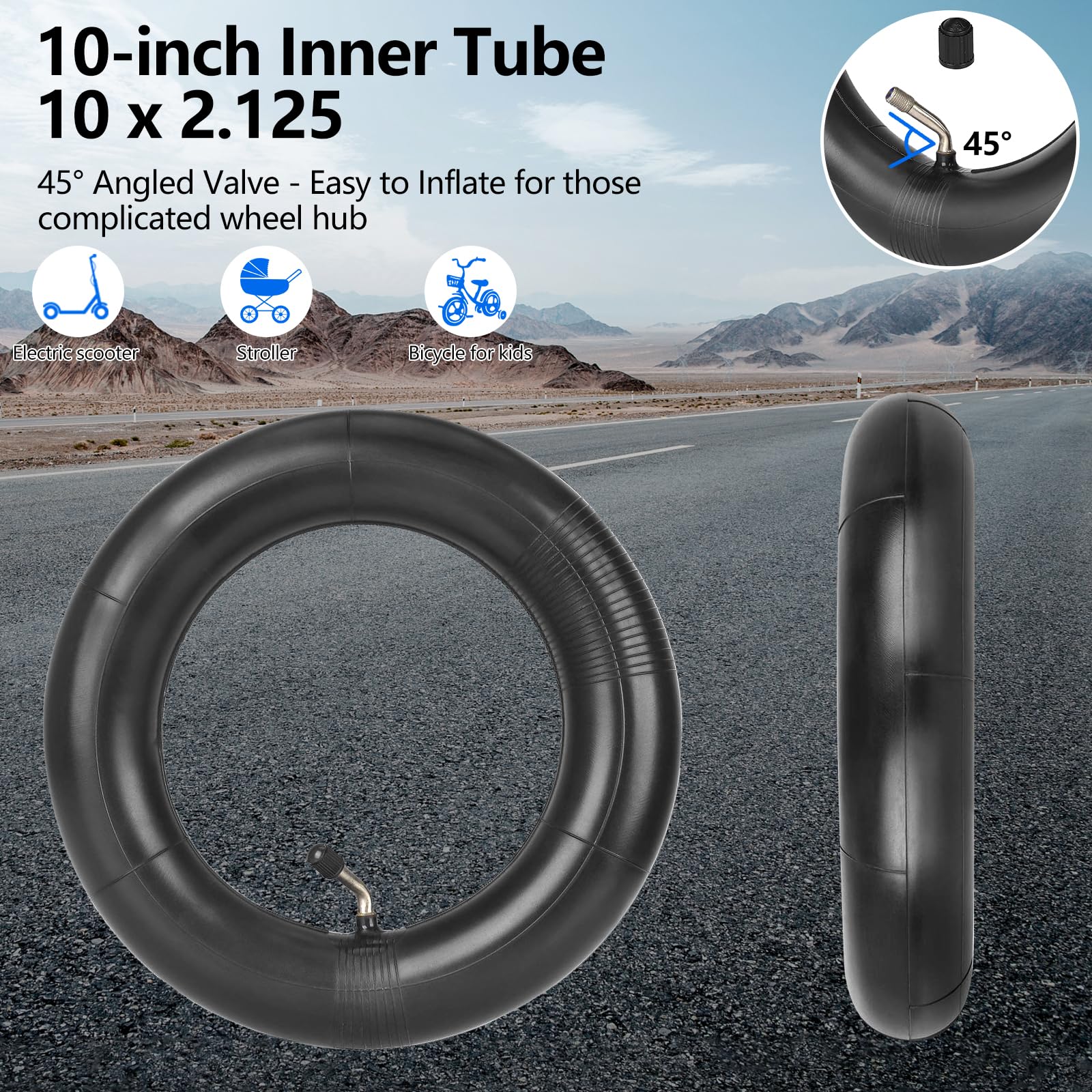 10x2.0 (54-152) Tyre With Profile A-1022 Including Hose With Stainless Steel Angle Valve 45° AV - Includes 2 Mounting Levers, Compatible With Wheels