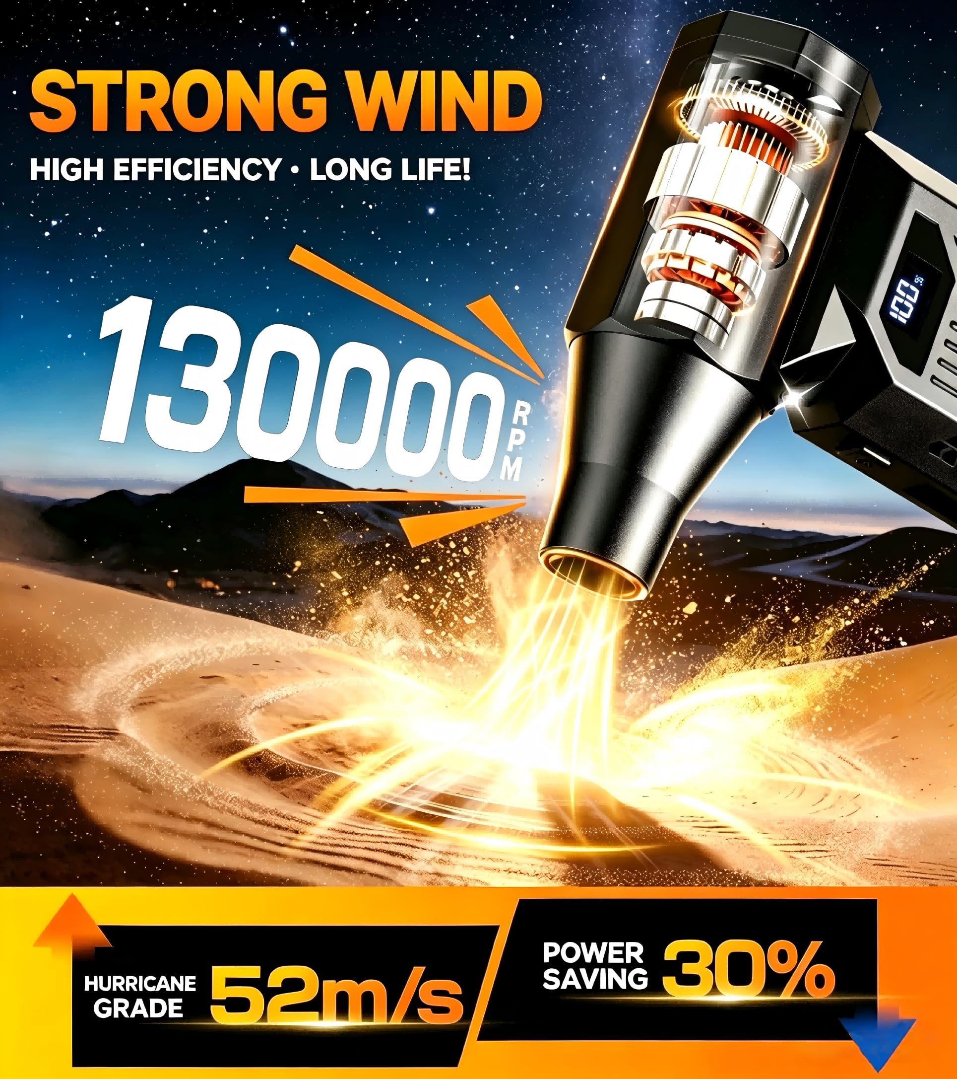 BENJEN Spolverino elettrico dell'aria compressa, ventilatore senza cordone di Turbo 130000RPM | Sostituisce lattine monouso ad aria compressa, 4 marce regolabili, 5 ugelli per computer, tastiera, auto e pulizia esterna