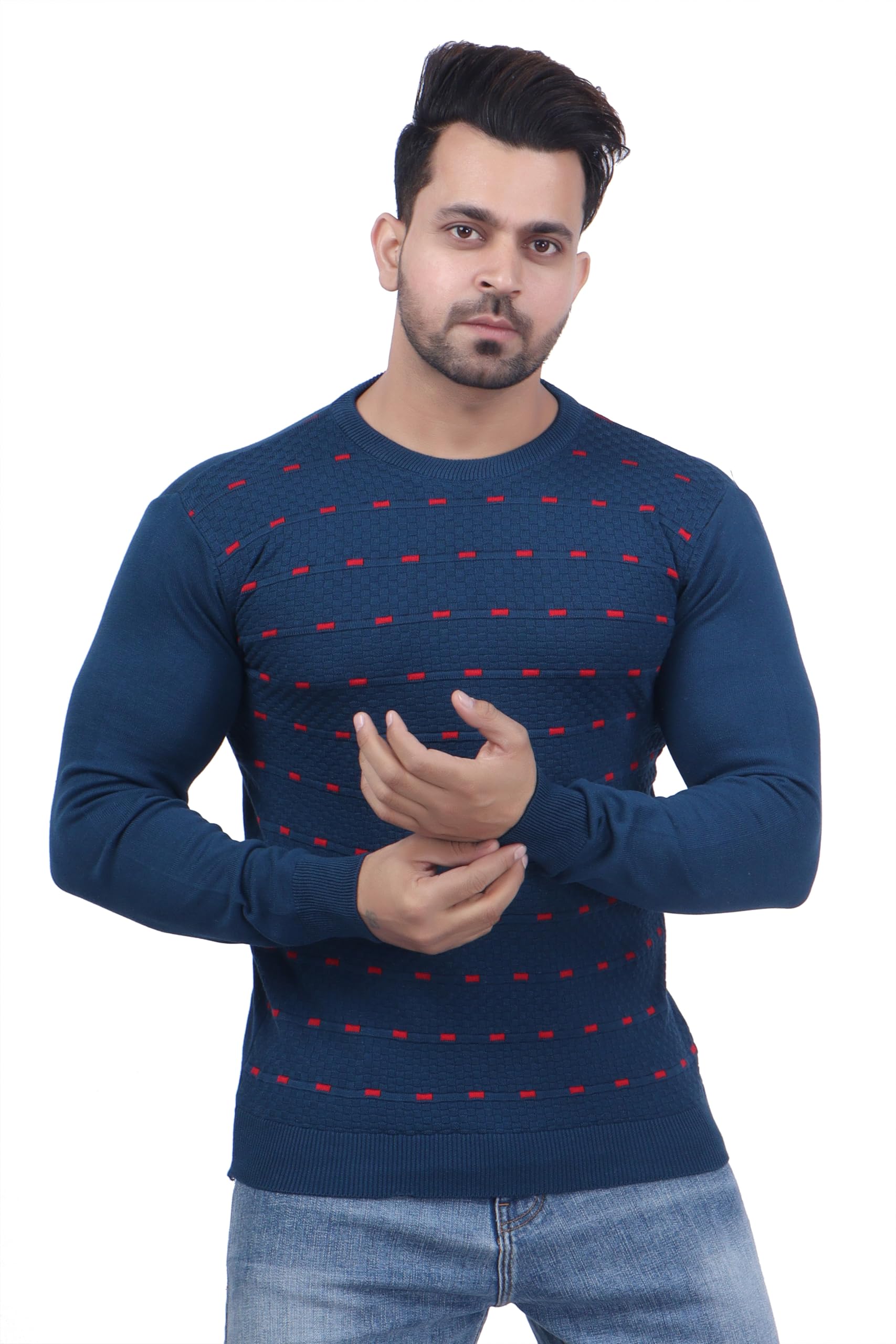 feverfew Stylish Men Pullover Sweater | Full Sleeve | Round Neck | Winter Warmth | Casual | Cotton Fabric Striped Sweater-picture-52