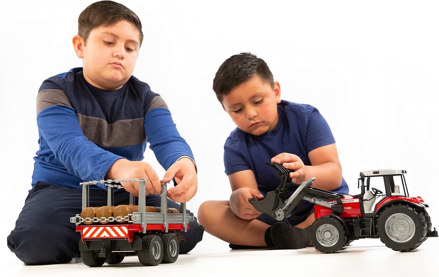 Bruder 02046 Massey Ferguson 7480 with Frontloader and Timber Trailer
