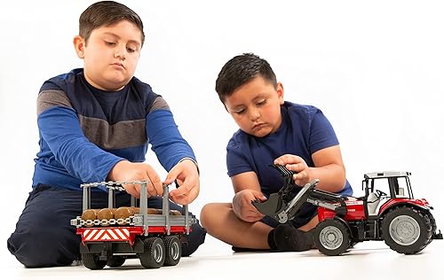 Miniatura 3 de bruder 02046 Massey Ferguson 7480 con cargador frontal y remolque de madera