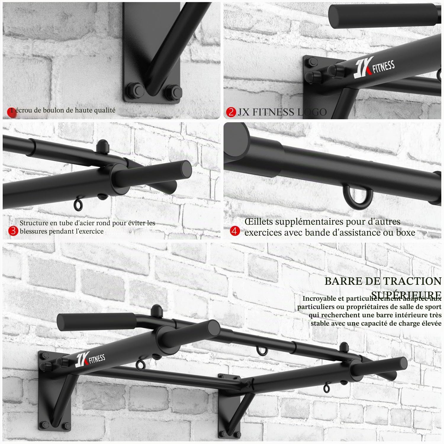 JX FITNESS Barres de Traction Murale, Barre de Fitness Gym à Domicile Pull Up Bar Faire Des Exercices TRX et Boxe Training Workout Bar