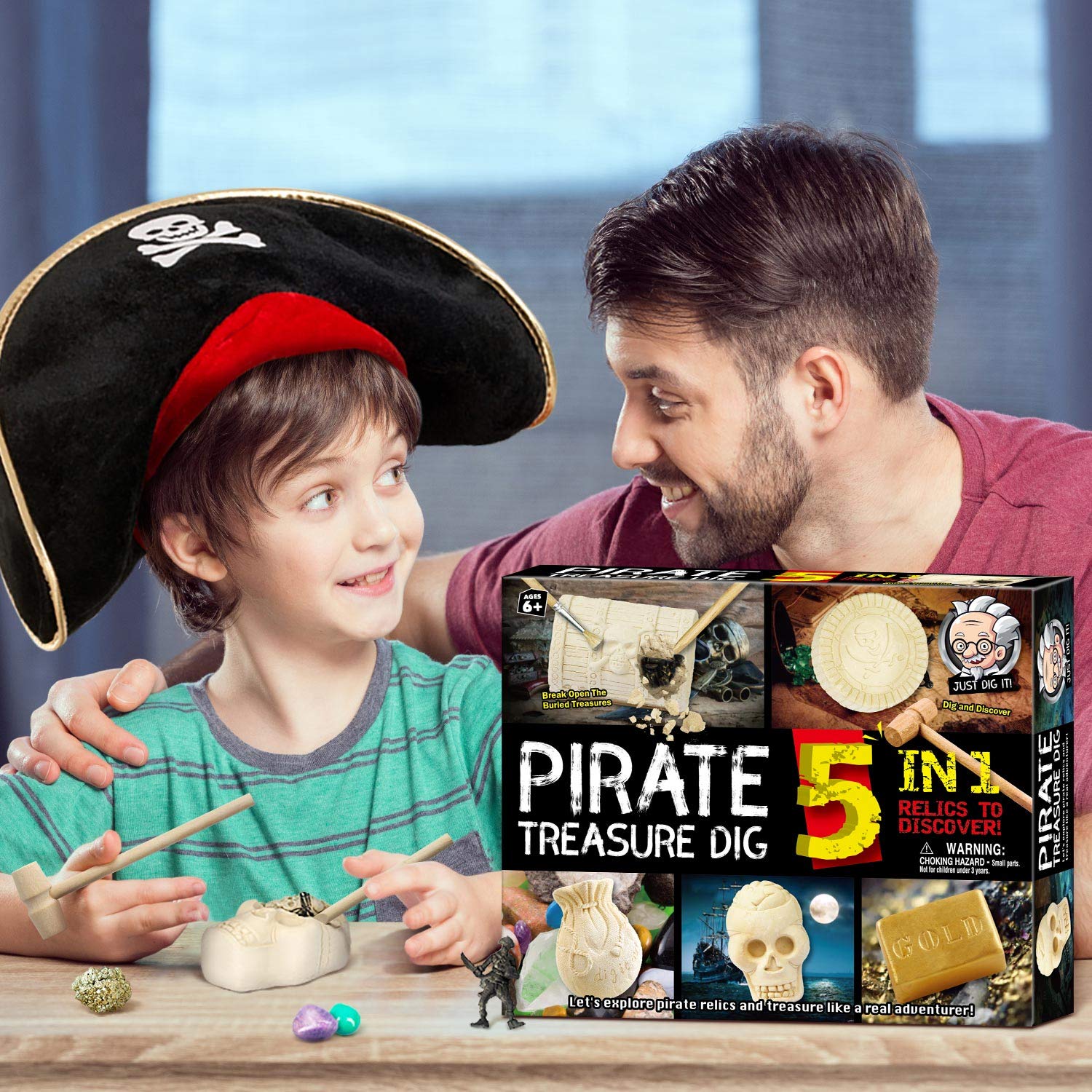 JUGUETES - Kit de excavación de tesoros piratas, 5 ladrillos, kits de excavación de tesoros, juguetes piratas, kits de excavación interactivos, juguetes de excavación interactivos, gran regalo de 7