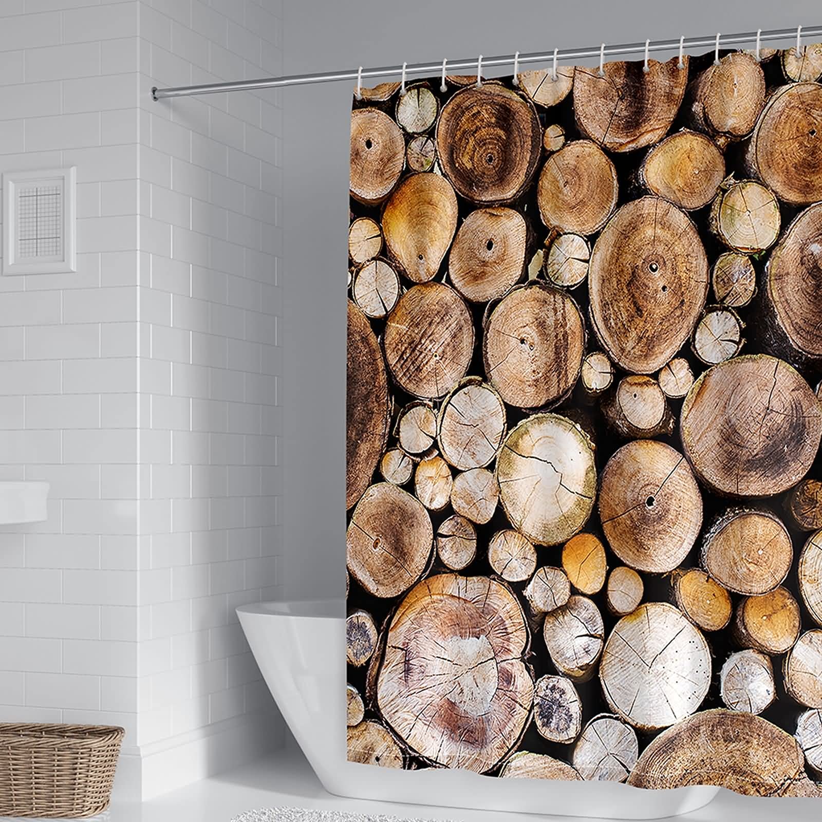 Rideau douche motif souche arbre brun 120x180cm polyester anti-moisissure