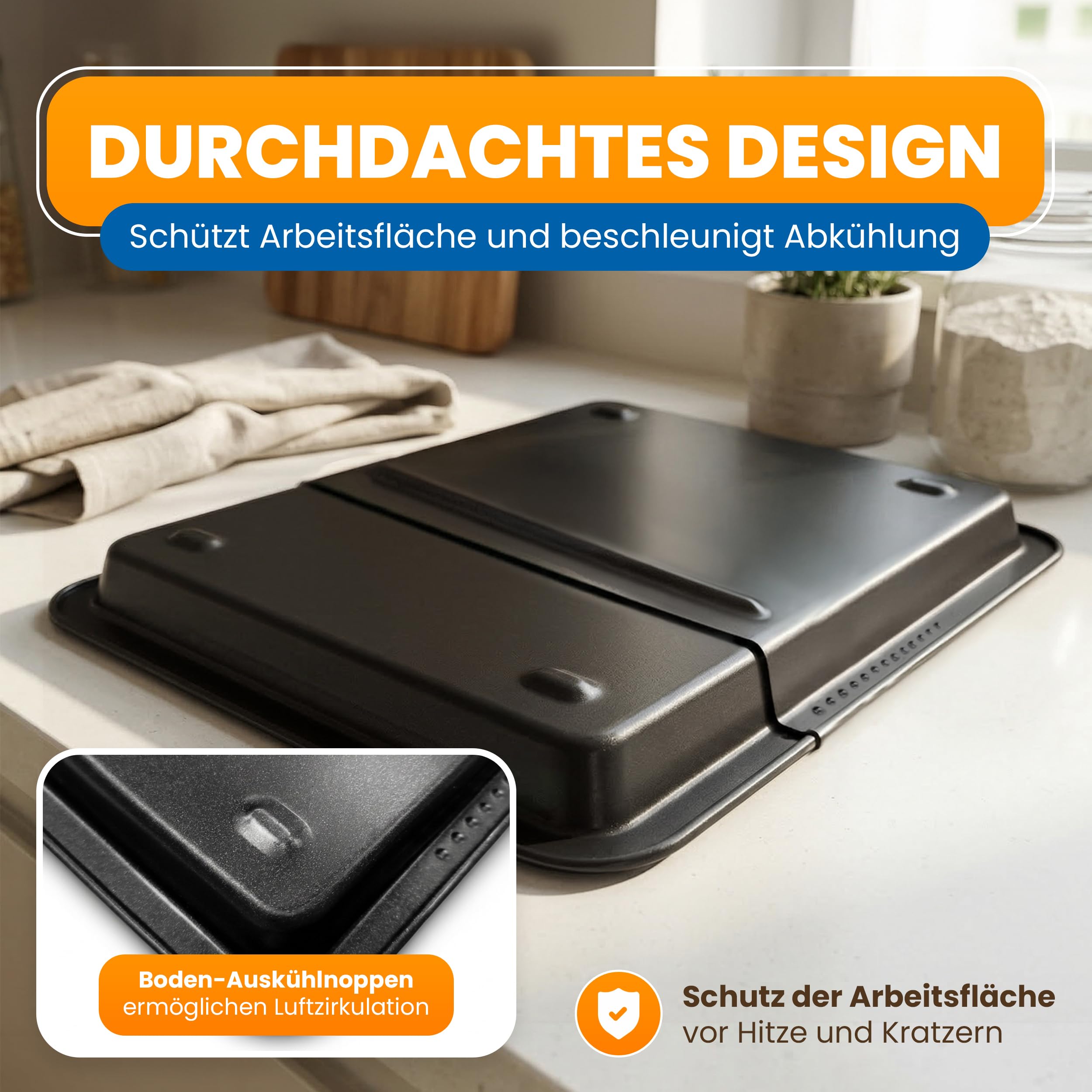 EUROHOME Backblech ausziehbar mit Auskühlnoppen - Ausziehbares Blech von 33 bis 52 cm - Tiefe 33 cm - Ofenblech aus Schwarzblech - Backblech antihaft für müheloses Backen und einfache Reinigung