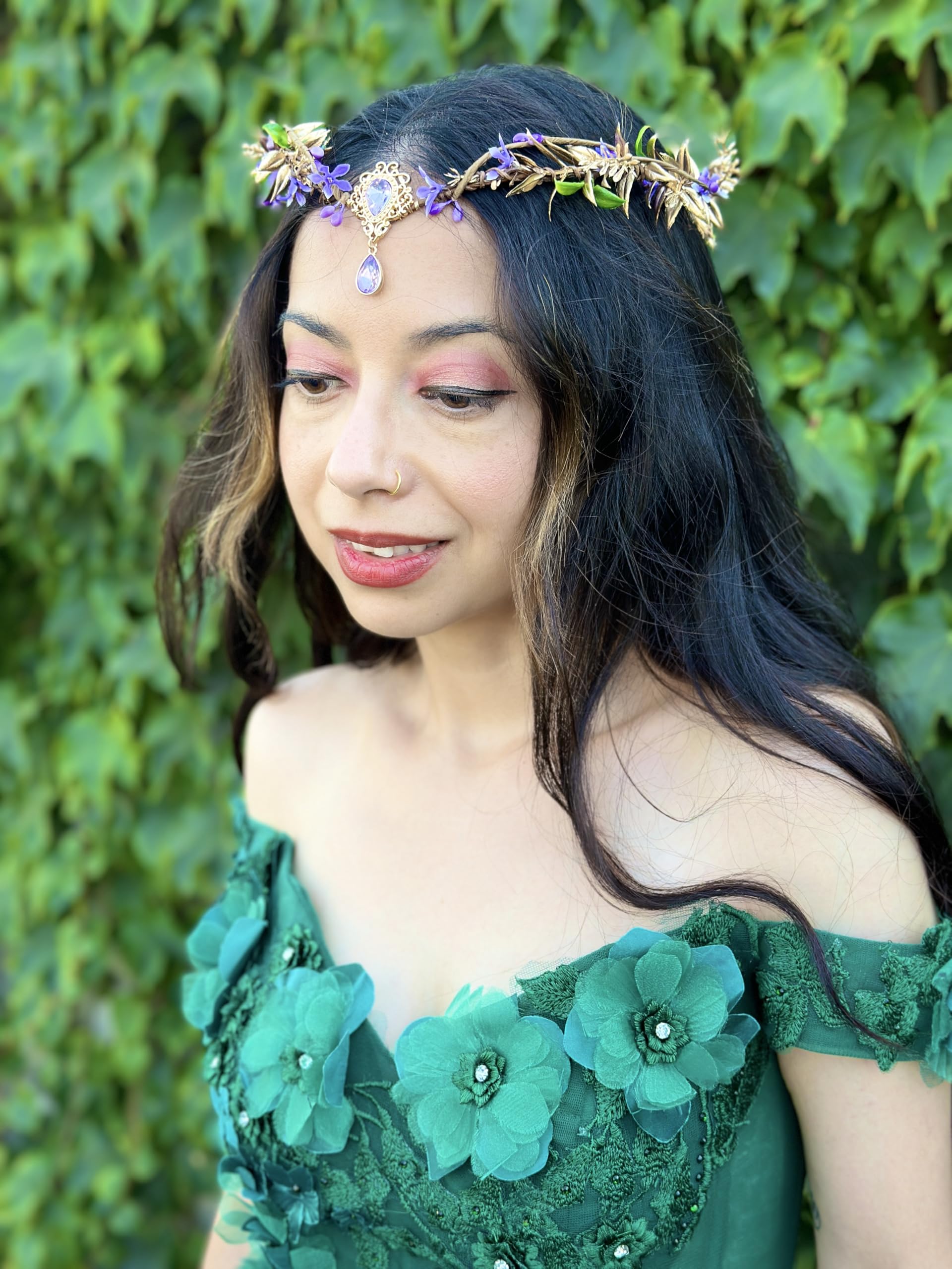 Fairy Woodland Crown Handmade Elf Headband Flower Circlet for Women Girls MOSTORY Handmade Fairy Flower Headband Elf Floral Crown  main image 4