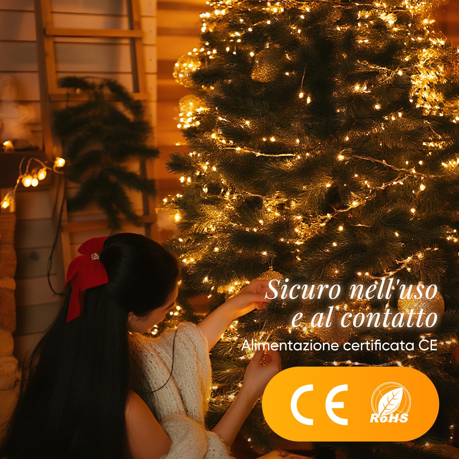 SALCAR Catena luminosa a 800 LED, 20 m, in filo di rame, impermeabile, con 8 modalità, timer e memoria, per esterni, giardino, albero di Natale, matrimonio, bianco caldo