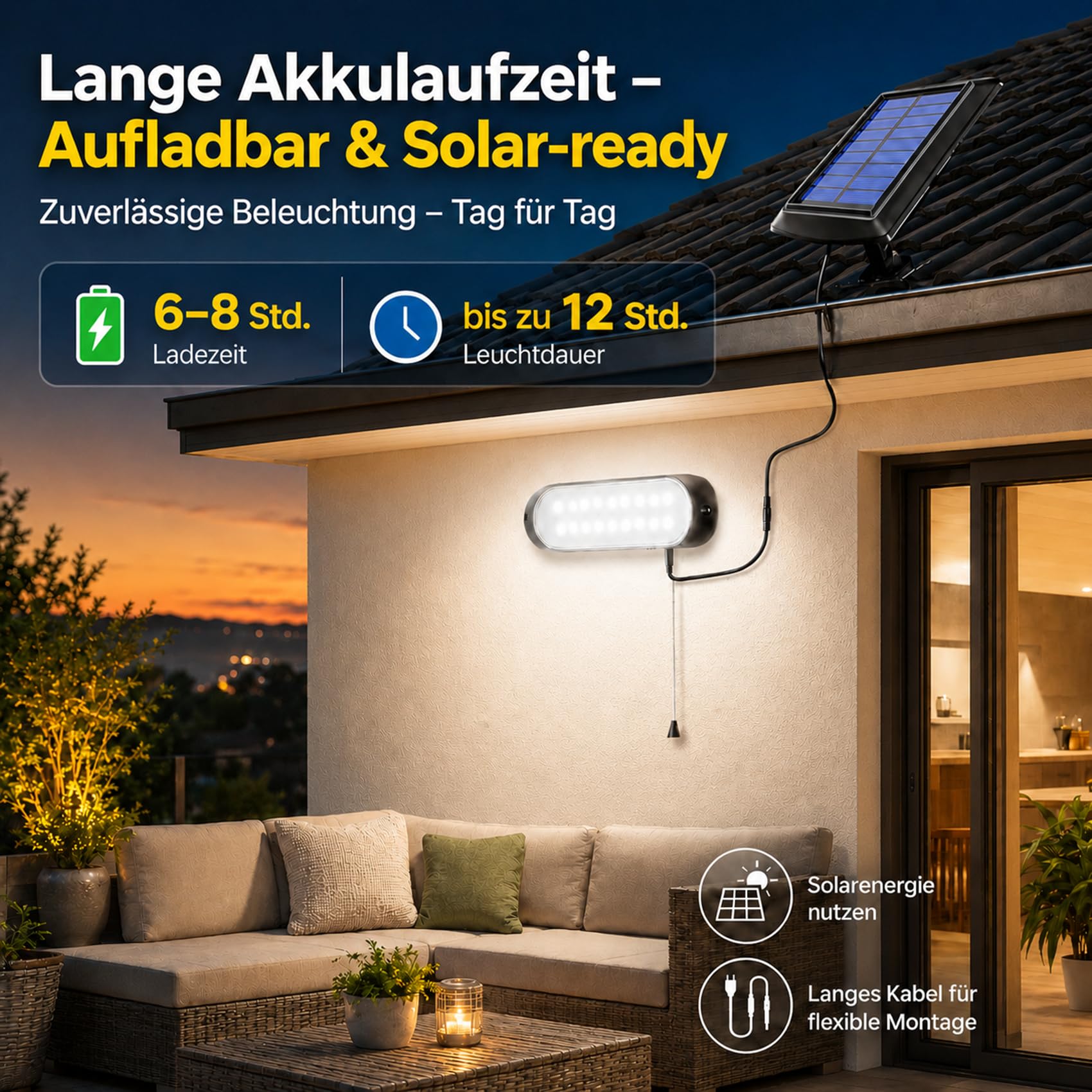 ChunHee Solar-Hängelampe IP65 Wasserdicht 20LED mit String Control für Innen Außen Garten Garage Terrasse (Kalt x2)