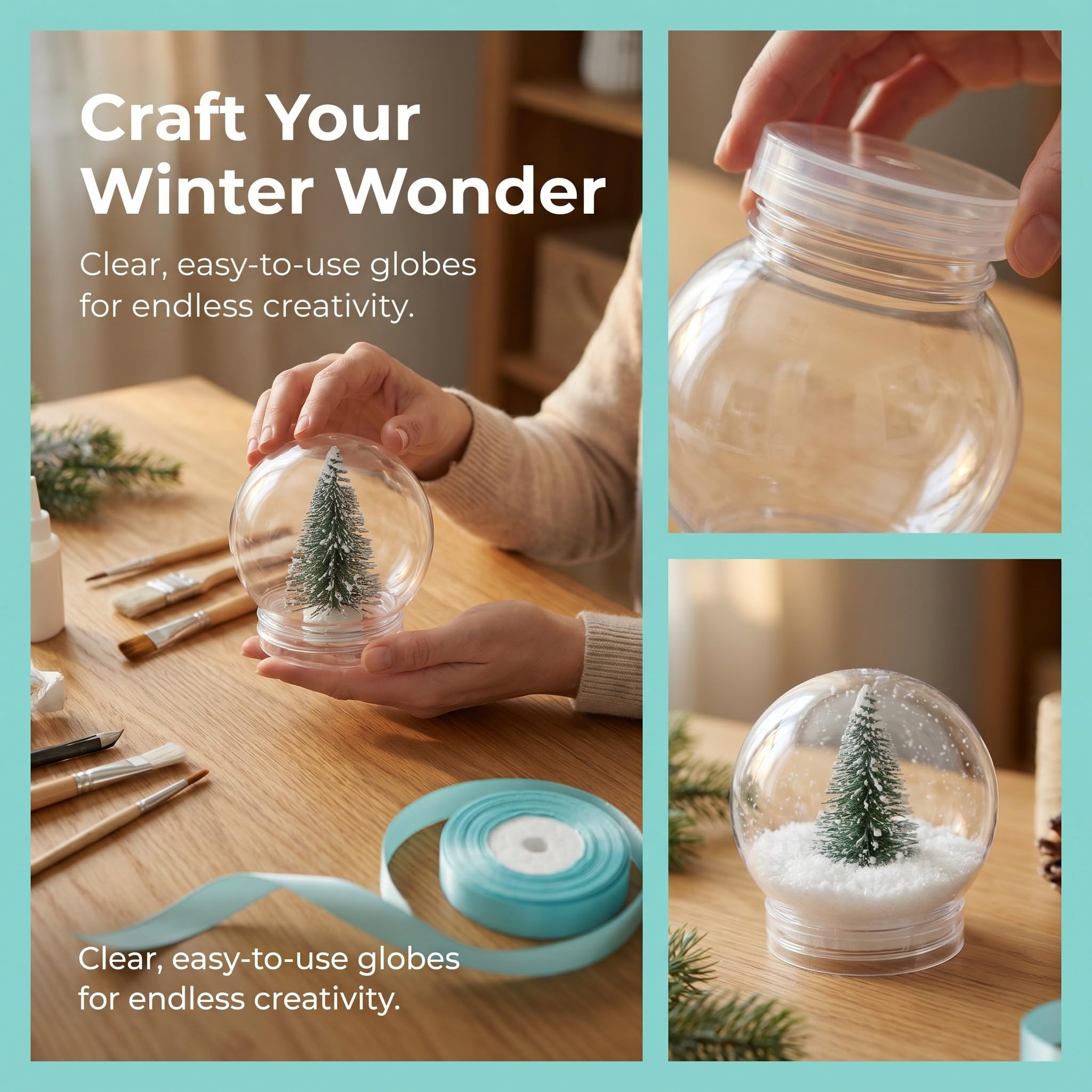 Operitacx 15 palle di neve vuote in plastica, kit fai da te per creare il tuo globo d'acqua, contenitore a cupola di Natale con tappo a vite per bomboniere di Natale 7,1/9,1 cm