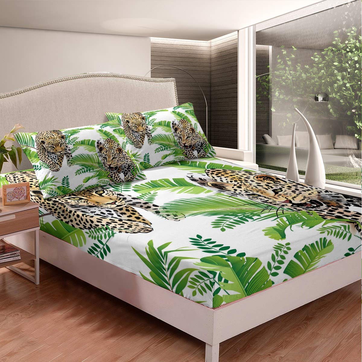 Loussiesd - Set di biancheria da letto con stampa leopardata, motivo