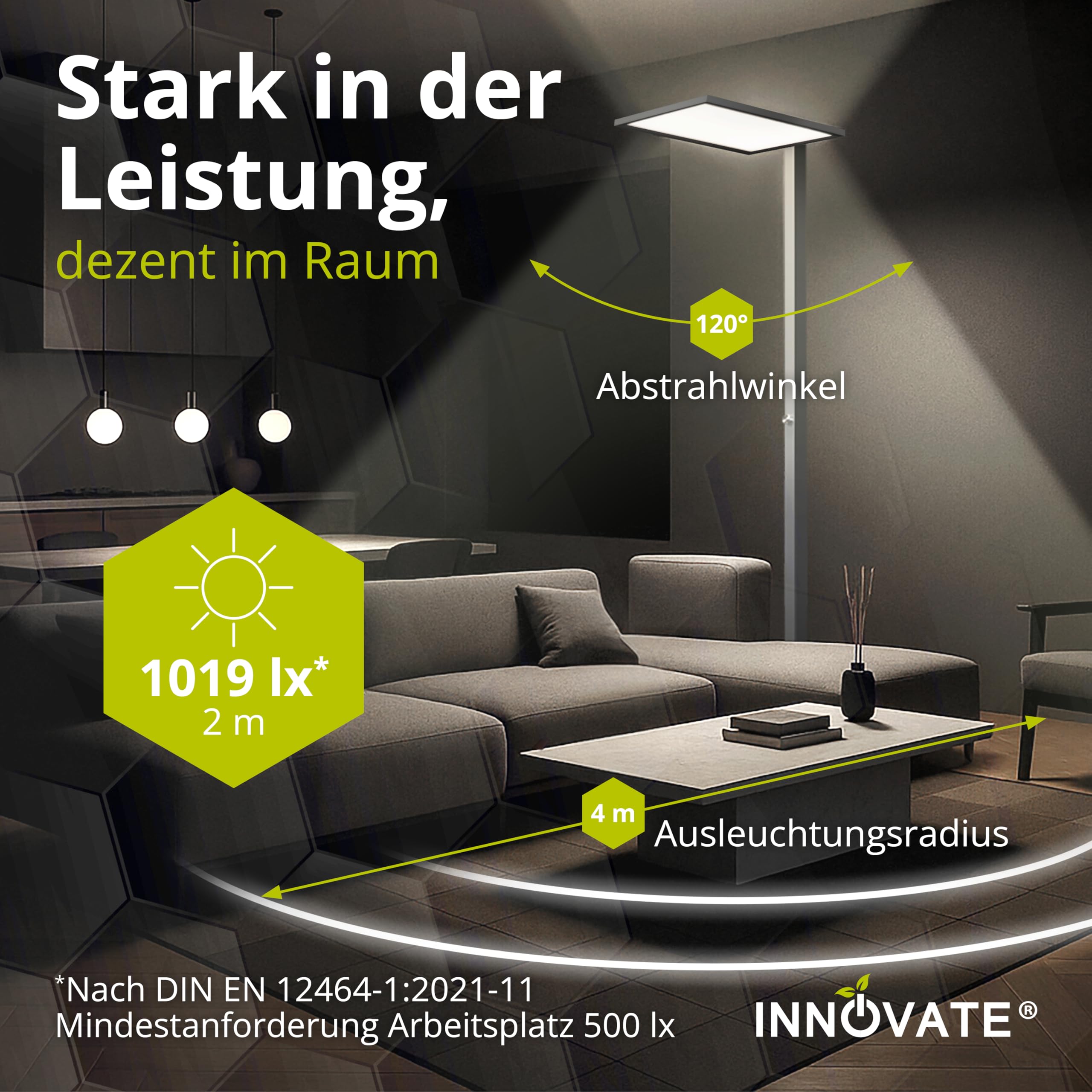 INNOVATE LED Stehlampe Büro Dimmbar 7500lm UGR< 19 80W Deckenfluter Silber | Tageslichtlampe Schreibtisch Stehlampe Dimmbar I Stehlampe LED Home Office Schreibtische & Arbeitsplätze Stehlampen