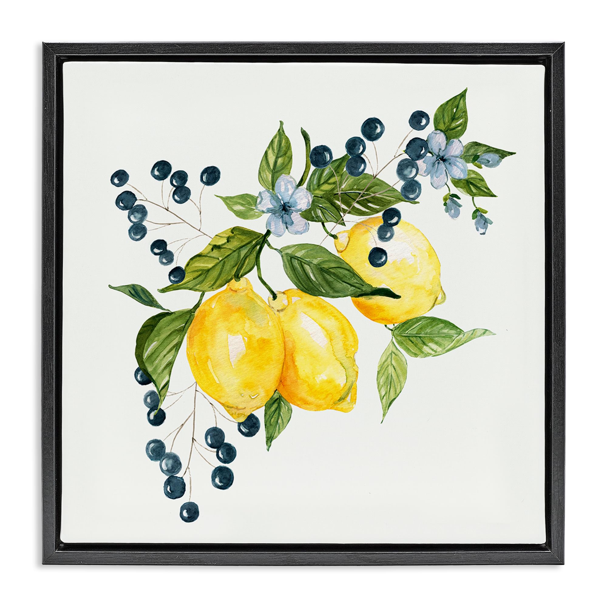 Stupell Industries Jet Black (Matte) Lemon Branch With Berries Kitchen, 17 X 17 Inch Canvas In Floater Frame
