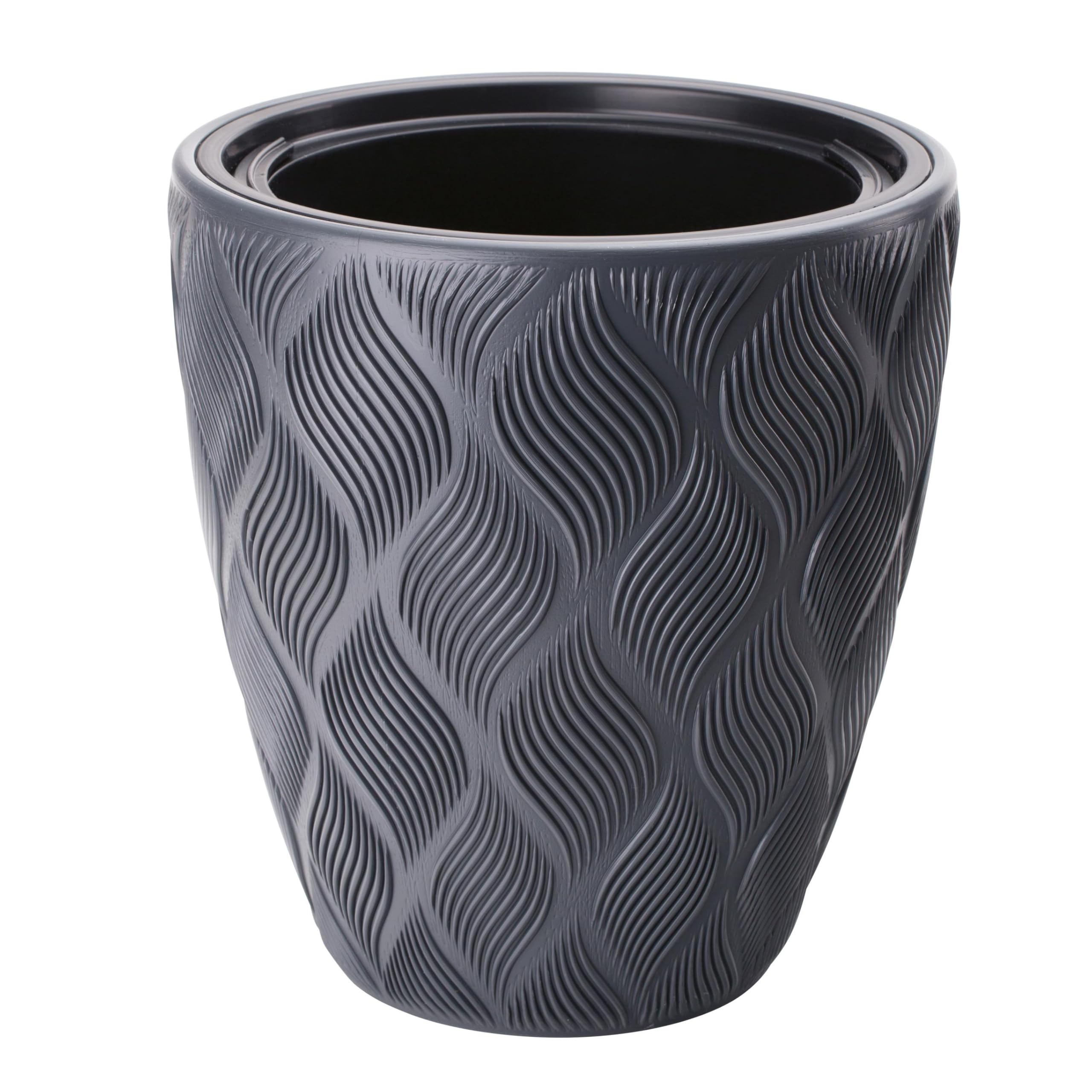B2C Round Tall Plant Pot Elegant Large Flower Indoor Outdoor Garden Planters Flow High 5 Colours Wave Plastic Textured With insert (Anthracite, H32cm x D29cm) โ image 1