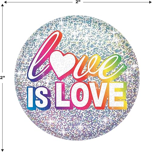 Miniatura 3 de Beistle 6 botones prismáticos LGBTQIA+ Rainbow Pride Love Is Love Pinback