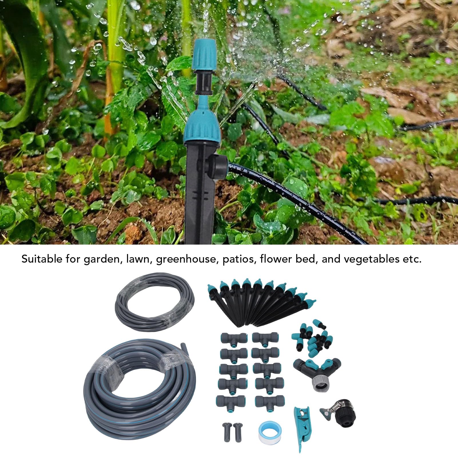 Generic de Riego por Microgoteo para Invernadero, Cabezal de Pulverización Ajustable Resistente, Kit de Riego Automático para Cama de Jardín, Patio y Césped, 10m
