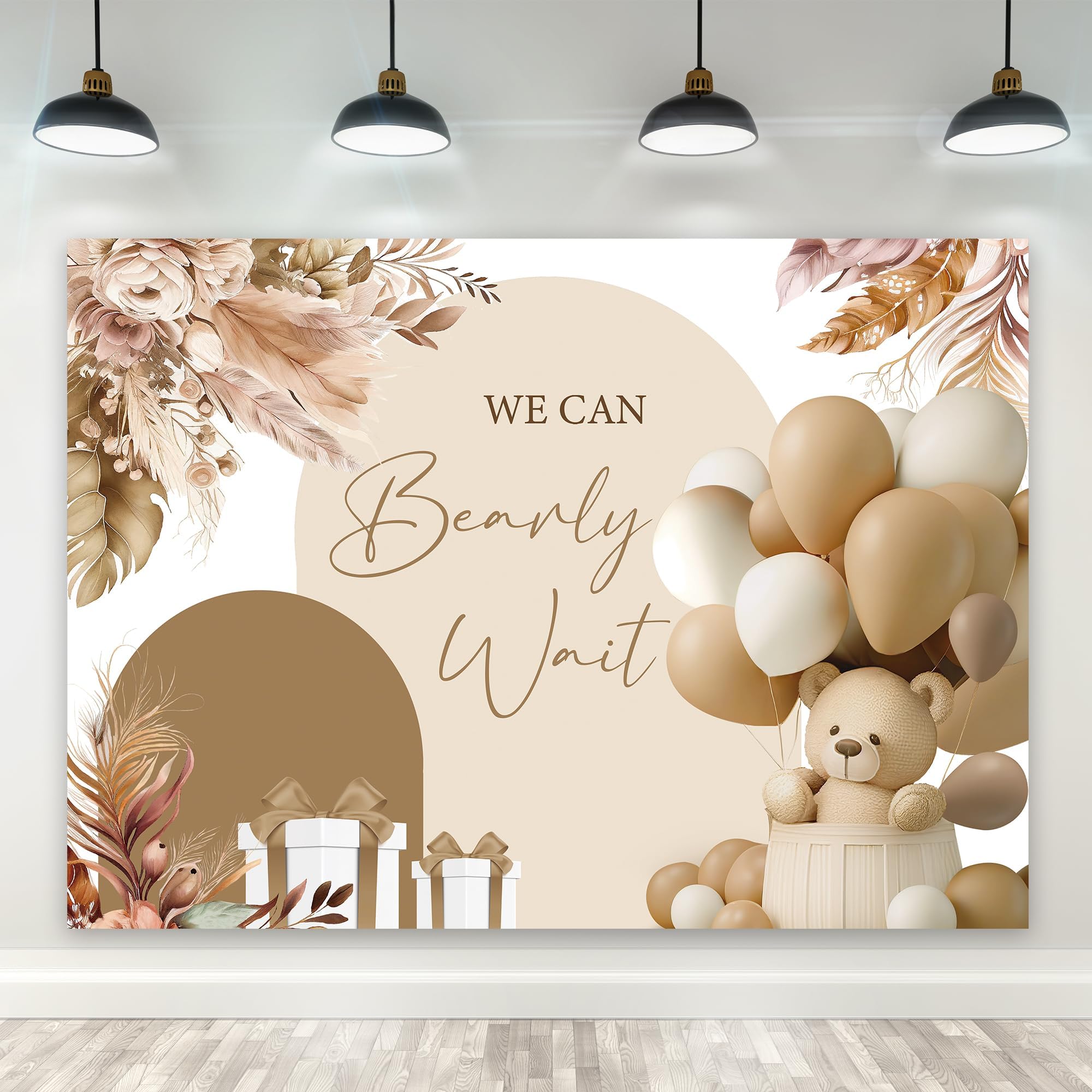 OERJU Hello Baby Round Boho Backdrop - 5x5ft Bohemian Pampas Grass Floral Photography Background