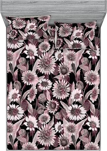 Miniatura 5 de Ambesonne Juego de sábanas bajeras tropicales y fundas de almohada, diseño abstracto de hojas de plátano de Monstera inspirado en olas retro