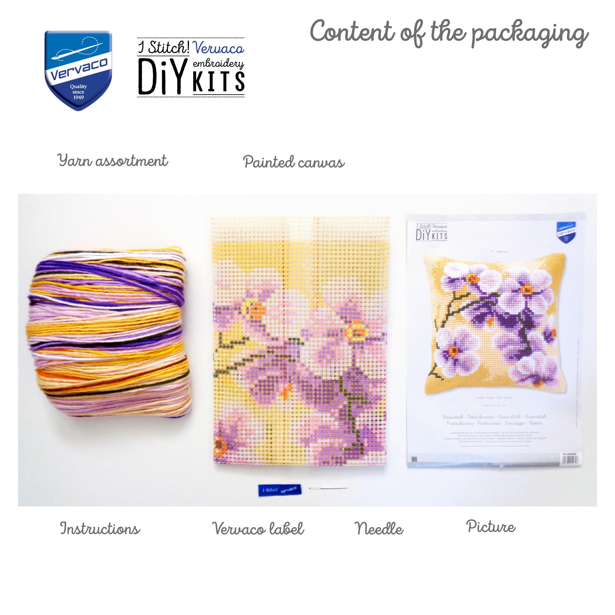 Vervaco Kreuzstich Stickpackungen Kissen Stickerei Set Anfänger Vorgedruckt Orchidee DIY Set Kreativ Set Für Erwachsene Dekoratives Kissen ca. 40 x 40 cm Bastelset Handwerker Haus Dekoration