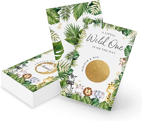 Miniatura 1 de SRIHBET Tarjetas de juego Safari Scratch Off (paquete de 50), juego de baby shower de animales del bosque, neutrales para niños o niñas, para rifas,