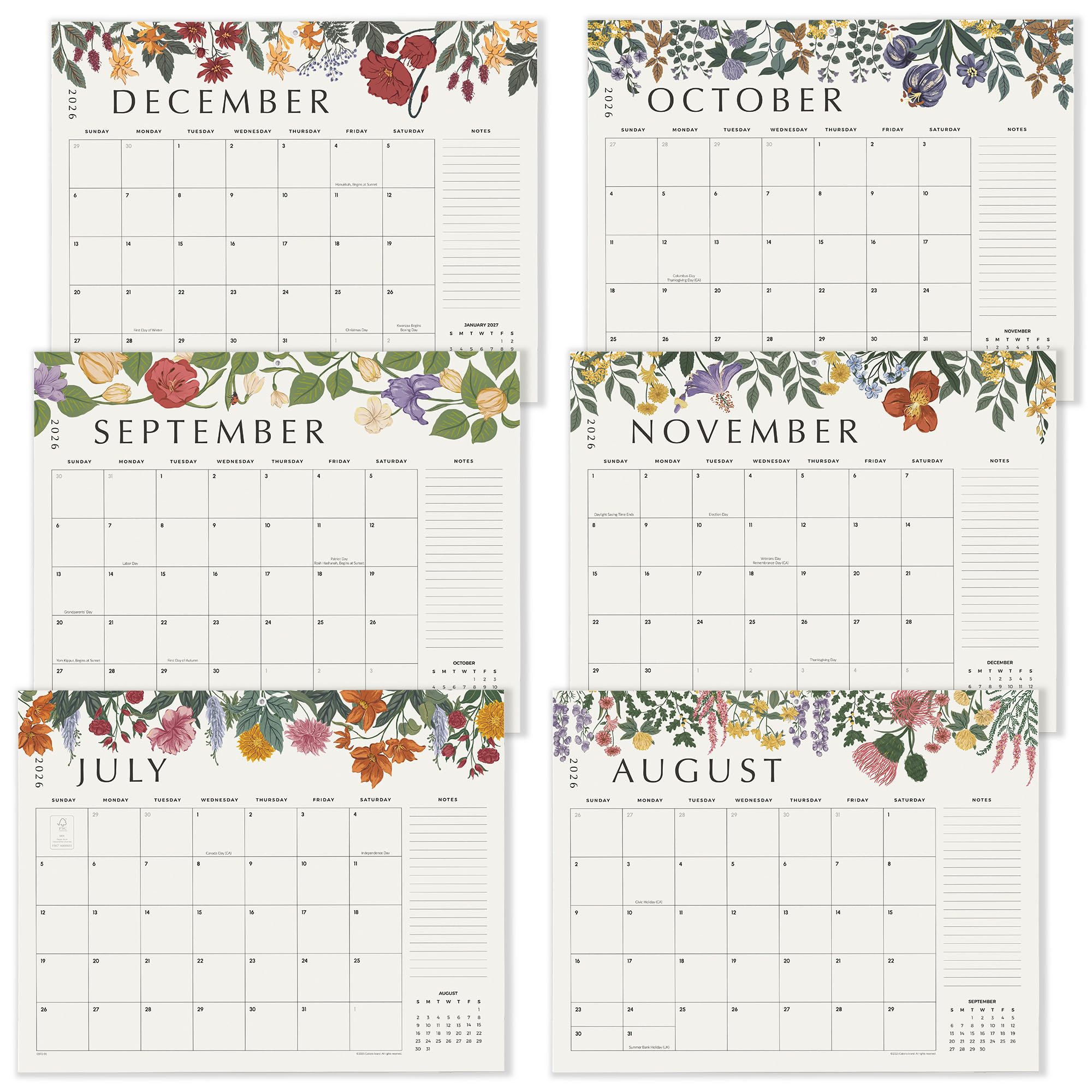 Cabbrix Calendrier de bureau 2026 avec sous-main - 55,9 x 43,2 cm - De juillet 2026 à décembre 2027 - Motif floral - Pour la maison, l'école et le bureau (vert)