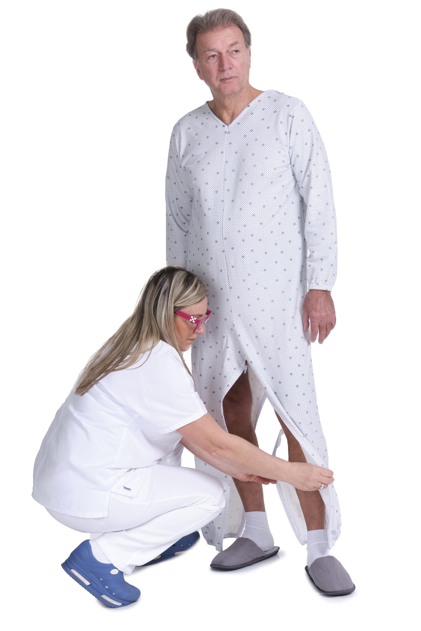 FERRUCCI COMFORT Pijama de algodón fresco para ancianos, manga larga, cierre de espalda e interior de pierna, incontinencia, Alzheimer, fabricado en Italia