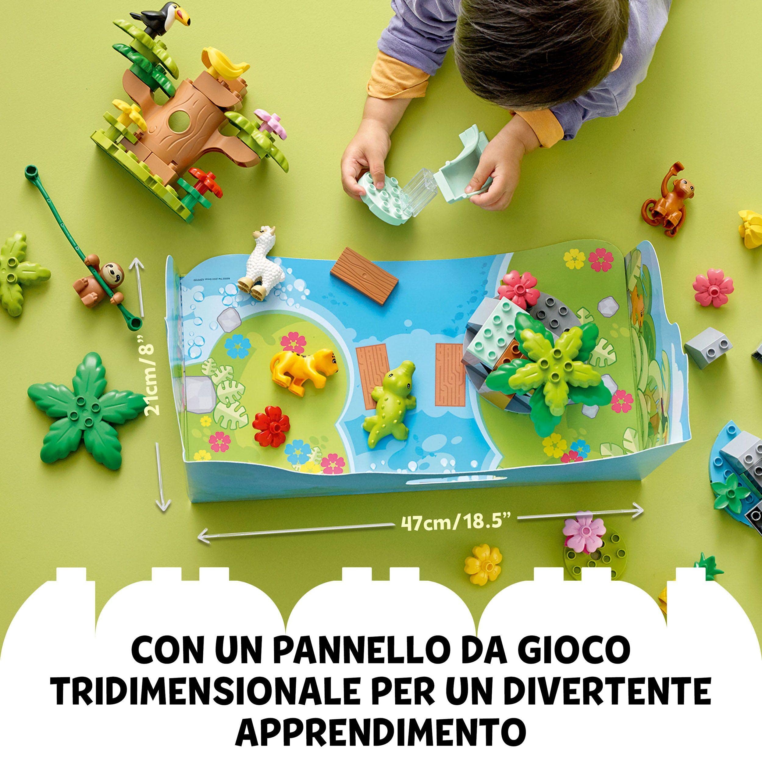 LEGO DUPLO Animali del Sud America, Giochi Educativi per l'Apprendimento con 7 Figure di Animali Giocattolo, Tappetino da Gioco della Giungla per Bambini e Bambine dai 2 Anni in su 10973
