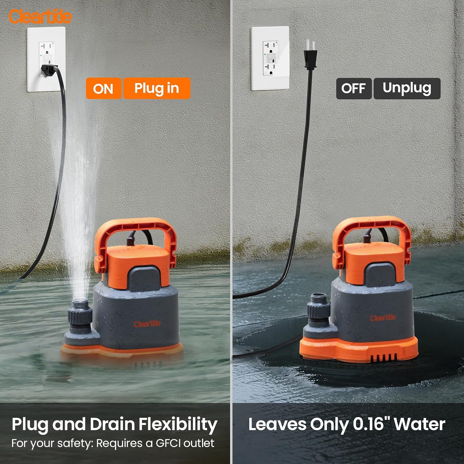 Submersible Utility Water Pump, 2760 GPH Portable Sump Pump with Copper Motor, Plug and Work for Pond, Garden Watering, Pool Transfer, Hot Tub Emptying