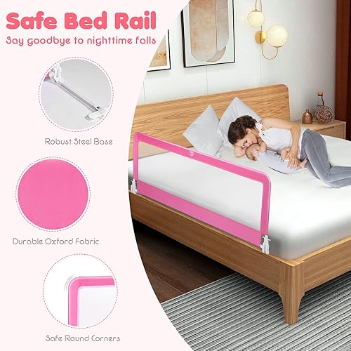 Miniatura 8 de BABY JOY Rieles de cama para niños pequeños, 59 pulgadas, extra largo, protector de cama abatible con correas de seguridad, barandilla plegable para