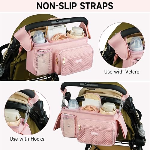 Miniatura 4 de Organizador universal para cochecito con portavasos aislado, bolsa para cochecito con bolsillo para toallitas húmedas, accesorios de cochecito para