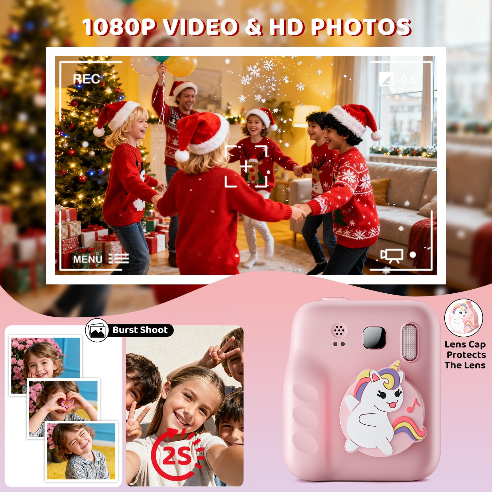 Macchina Fotografica Bambini Istantanea, 1080P Fotocamera Digitale Bambini con 32GB & Papier Photo, Regalo di Natale per Bambino e Bambina dai 3-12 Anni