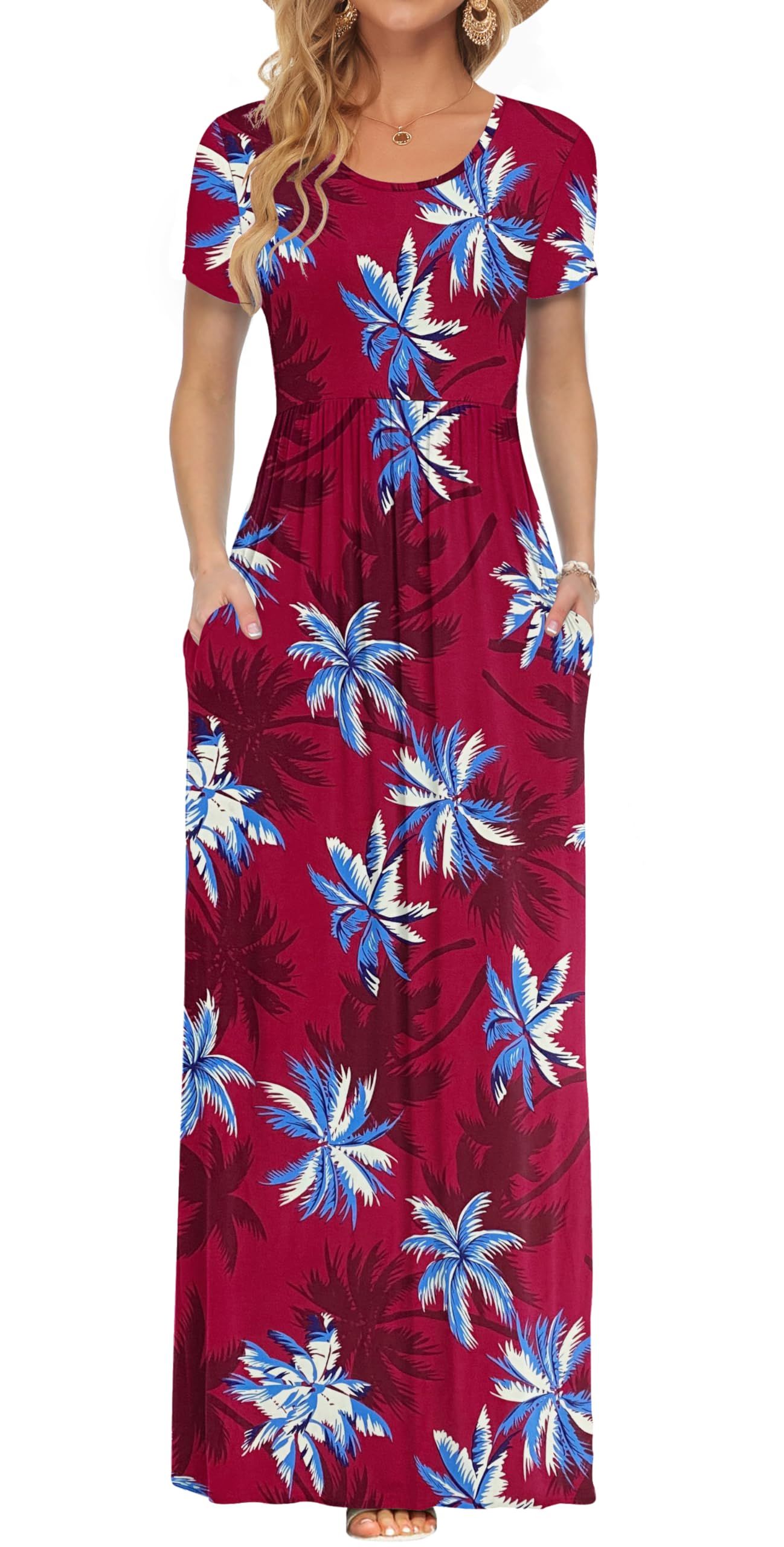 AUSELILY Maxi Vestidos Largos Sueltos de Manga Corta con Bolsillos para muje