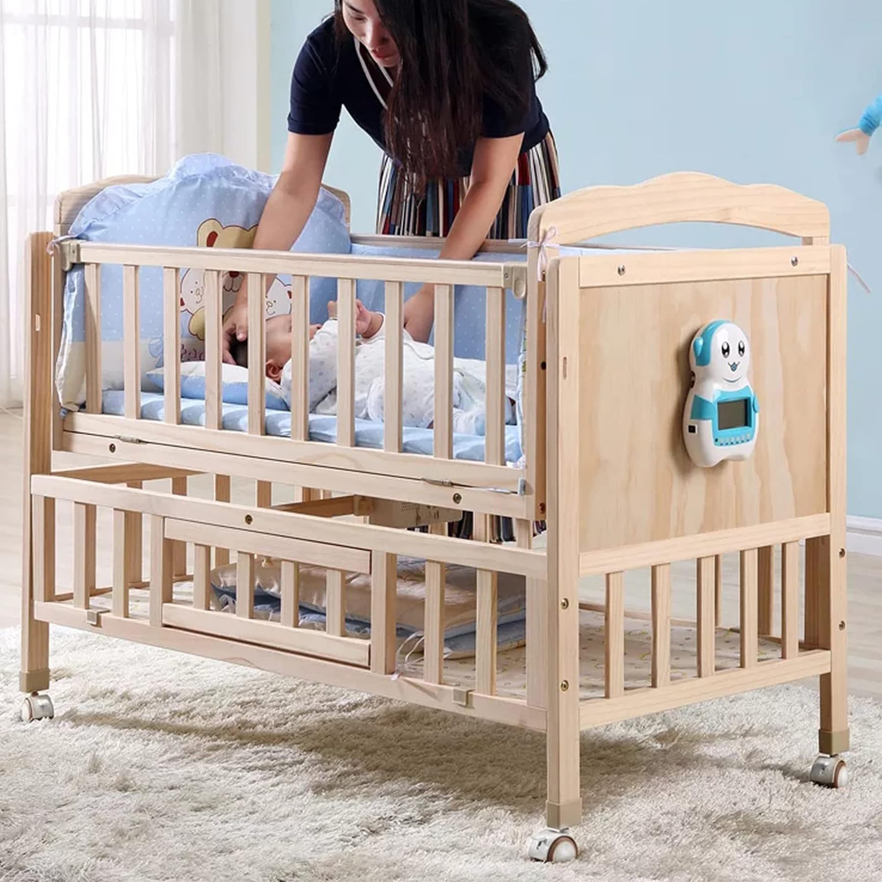 Roulettes pour Meubles d'enfants，4 Pièces Support roulettes pivotantes lit de bébé Roulettes de berceau pivotant，pour Berceaux, Poussettes, Chaises