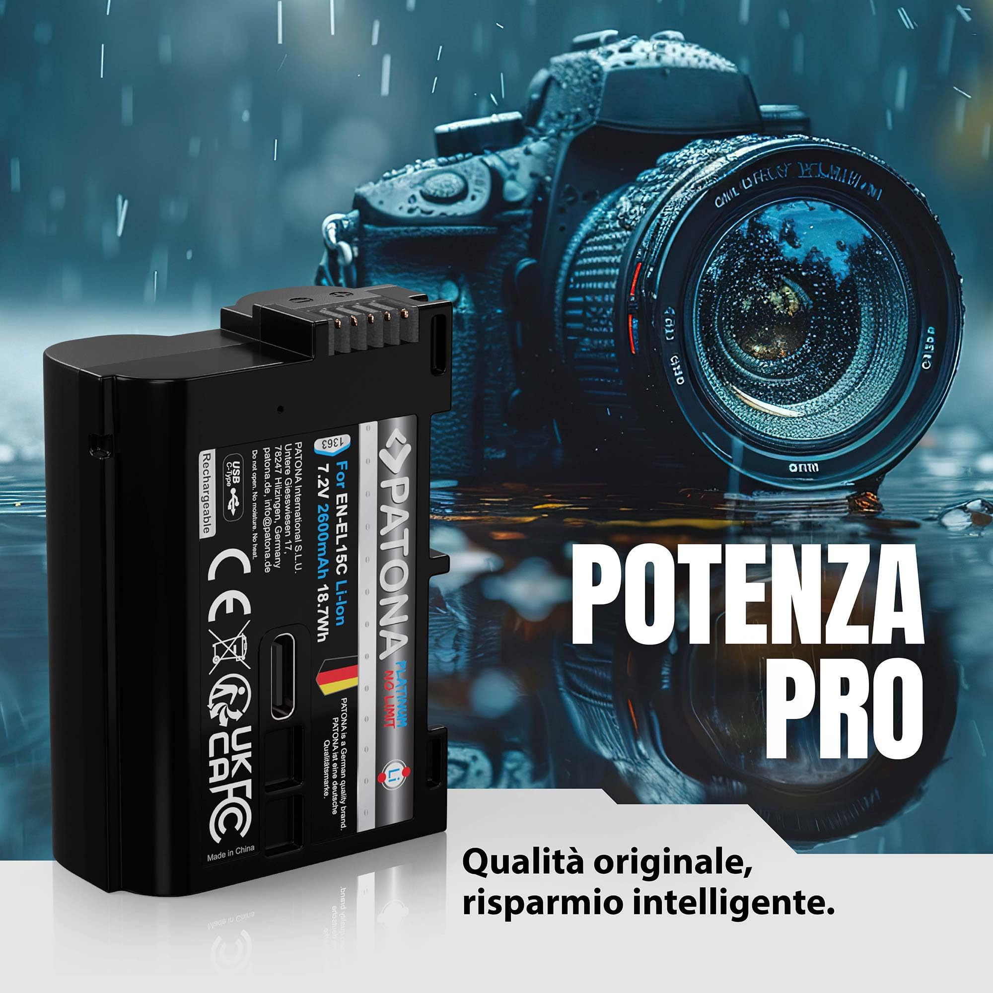 PATONA Platinum Batteria EN-EL15C 2600mAh con USB-C – ricambio per Nikon EN-EL15 EL15b EL15c – compatibile con Z5 Z6 II/III Z7 II Z8 Zf D7500 D850 D780 – ricarica diretta nella batteria