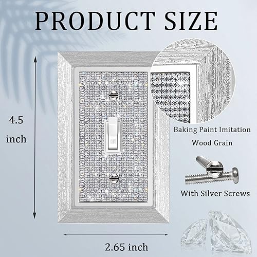 Miniatura 2 de 4 piezas de diamantes de imitación de imitación de madera de grano de pared cubierta de interruptor de luz de palanca, cubierta decorativa duradera