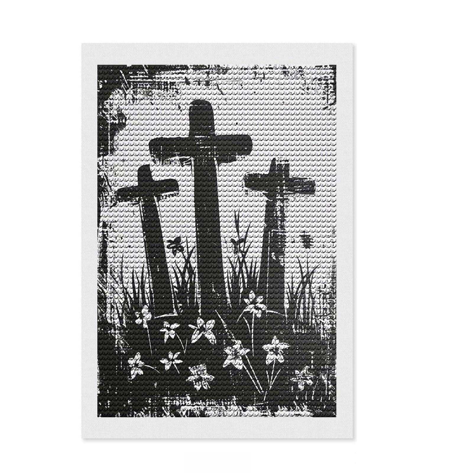 Junmoney Three Crosses Diamond Art Kit 8"x12", for Craft Lovers, Sparkling Round Gems, Gift Idea, Living Room Decor, Decorate Your Room