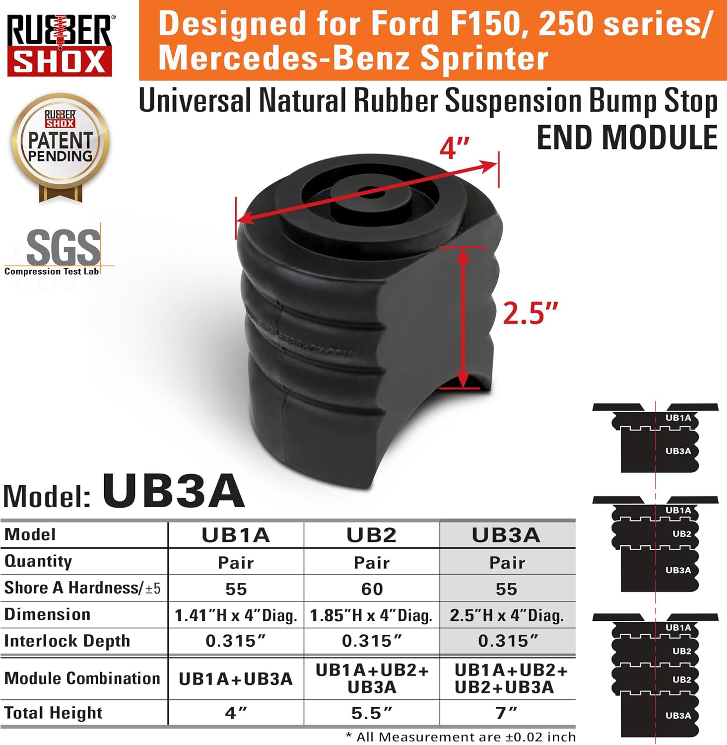 RubberShox Modular Universal Rubber Front Rear Bump Stop Kit for Ford F150 Suspension Enhancement.