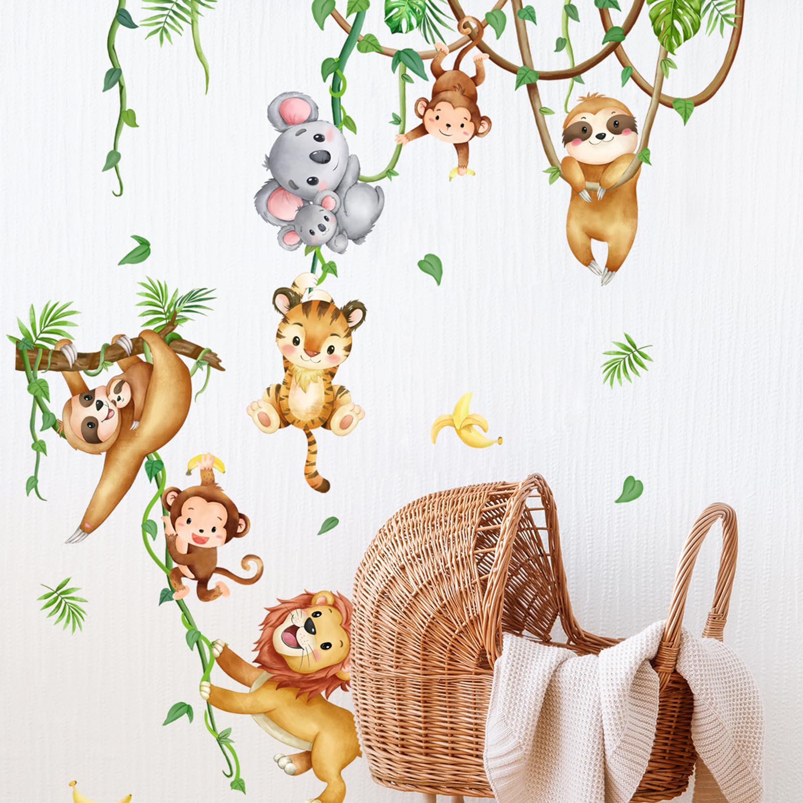 Adesivi Murali Animali Della Giungla - Decorazione Camera Bambini, 8 Fogli