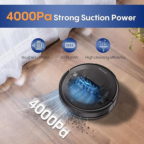 Miniatura 3 de Bagotte Robot aspirador y trapeador combinado con navegación LiDAR, robot aspirador de succión de 4000 Pa con mapeo, zonas prohibidas, robot