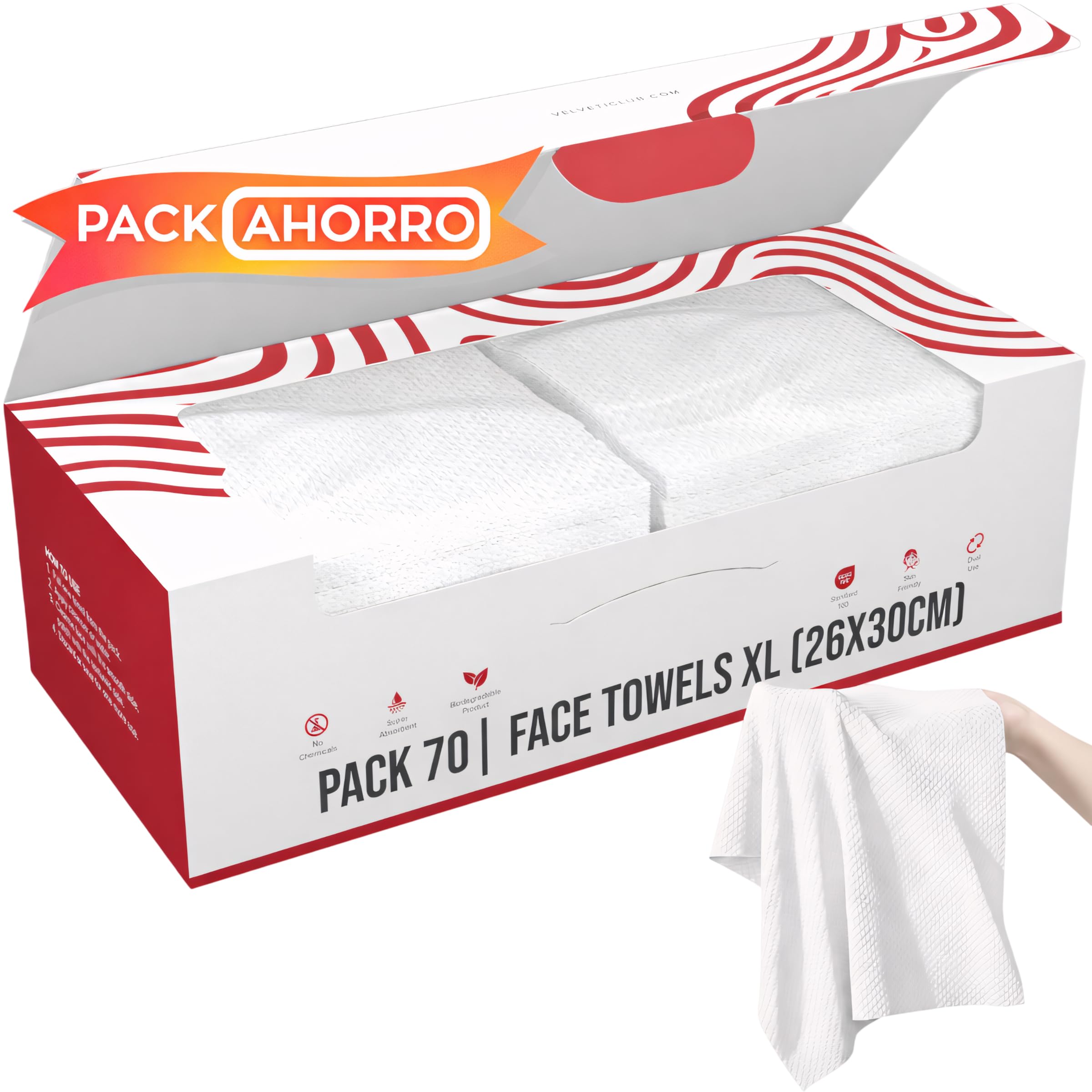 Pack x70 Toallas Desechables Faciales – 100% Origen Natural, Toallas Faciales Desechables, Toallitas Desmaquillantes, Toallitas Faciales Desechables, Toallas Limpias, Anti-Acné, Face Towels XL 26x30cm