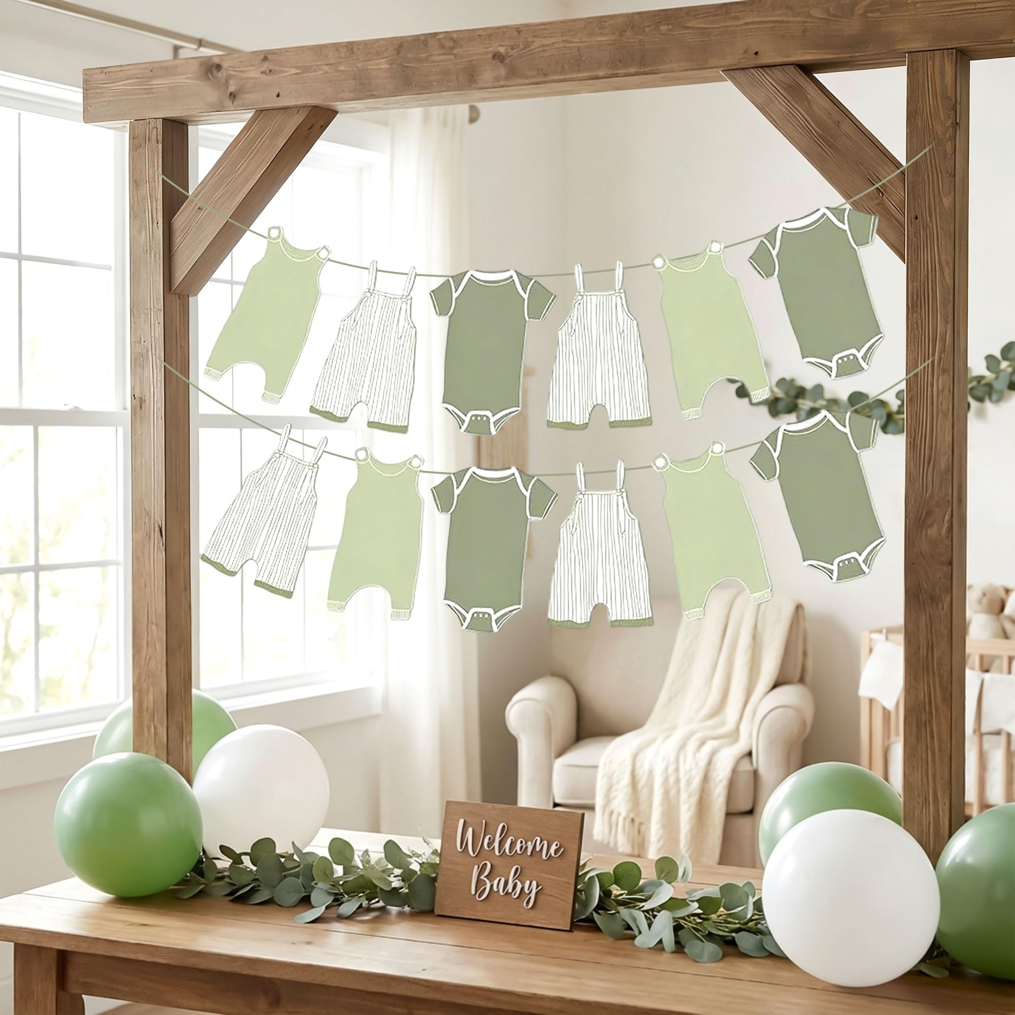 Sage Green Welcome Baby Banner Sign Garland Decorations Photo Props Baby Shower Gender Reveal Party Decorations Supplies