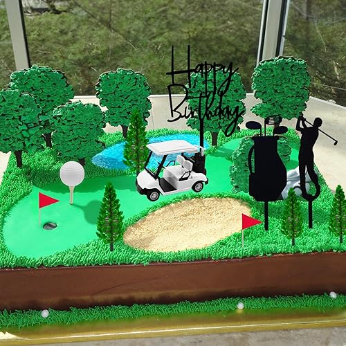 Miniatura 3 de MEMOVAN Decoraciones para tartas de golf, decoraciones para tartas de cumpleaños, mini carrito de golf, decoración de pasteles temáticos de golf con
