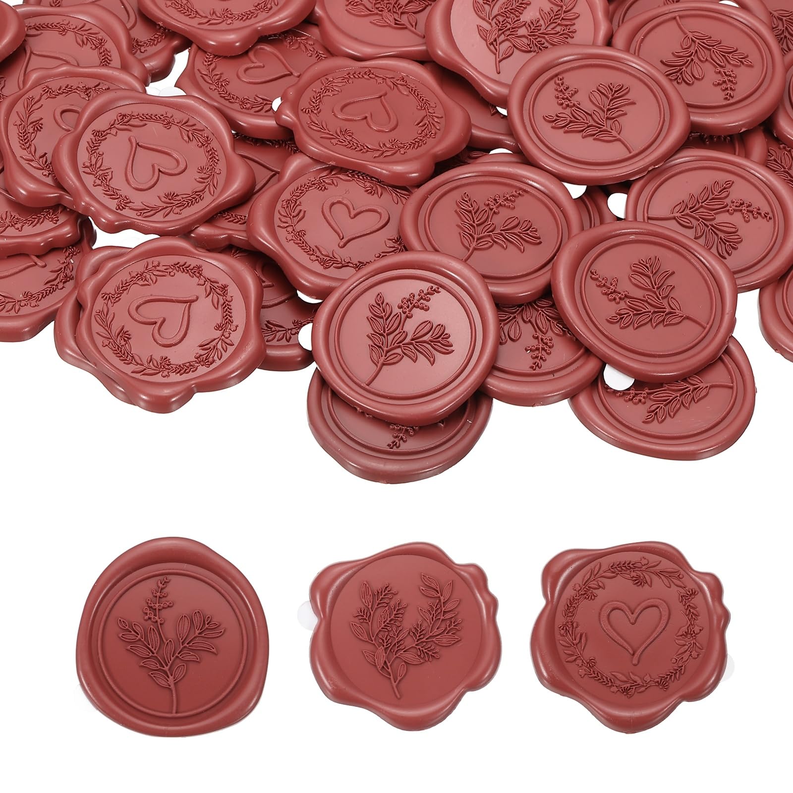 PATIKIL 60Pcs 3 Styles Wax Seal Stickers, Garland Embossed Self Adhesive Backed Envelopes Seal Sticker Accessories for Wedding Invitation Letter Birthday Party Gift, Red