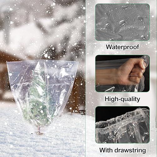 Vista 10 de ANPHSIN 6 piezas de película de invierno para plantas con cordón, cubierta de plástico de 35.4 x 59 pulgadas, protección contra congelación, bolsa