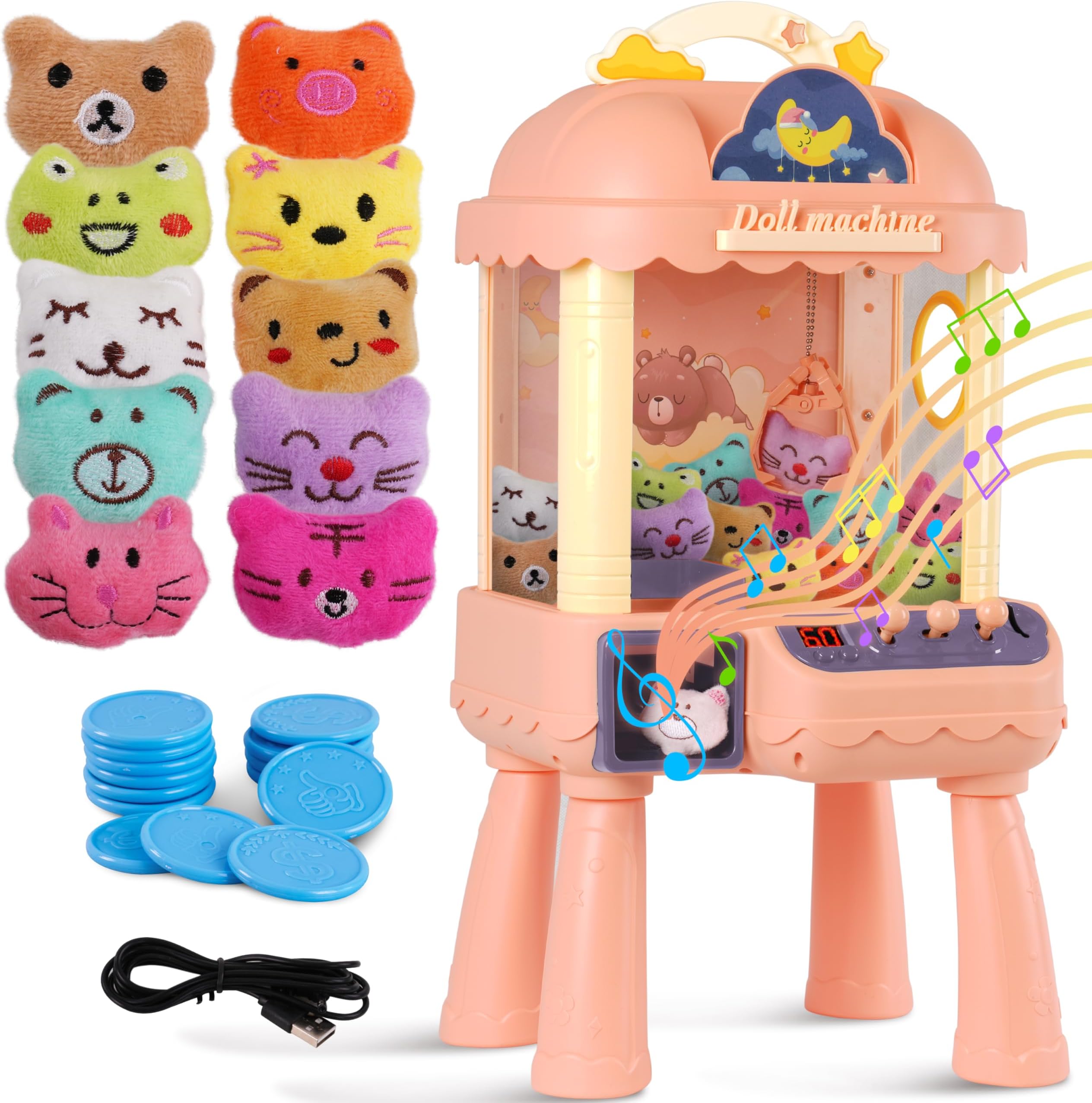 Bambibo Mini Claw Machine for Kids - Pre Assembled, Adjustable Size, Kids Vending Machine | Pink Arcade Machine with Music | Tiny Arcade Machines | Indoor Toys Mini Arcade Games for Kids Age 3-8